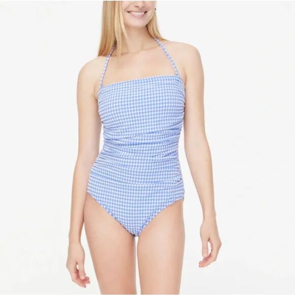 J. Crew Other - J.Crew Strapless Seersucker Halter One-Piece Swimsuit WMNS S Blue White Gingham